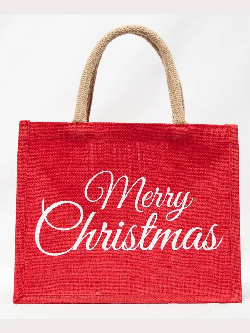 Merry Christmas Script Gift Tote - Red