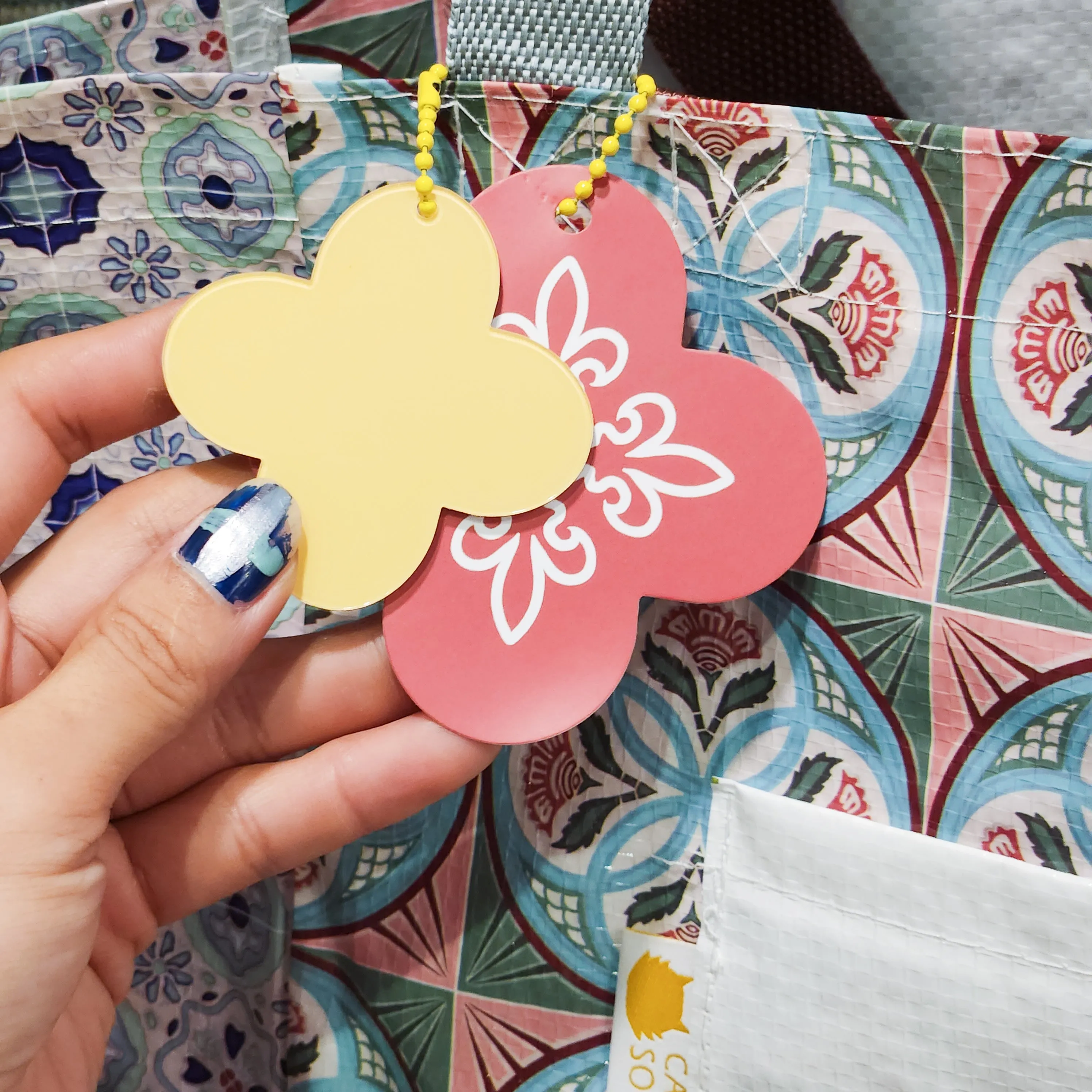 Peranakan Tile Printed Beach Bag - Circle flower