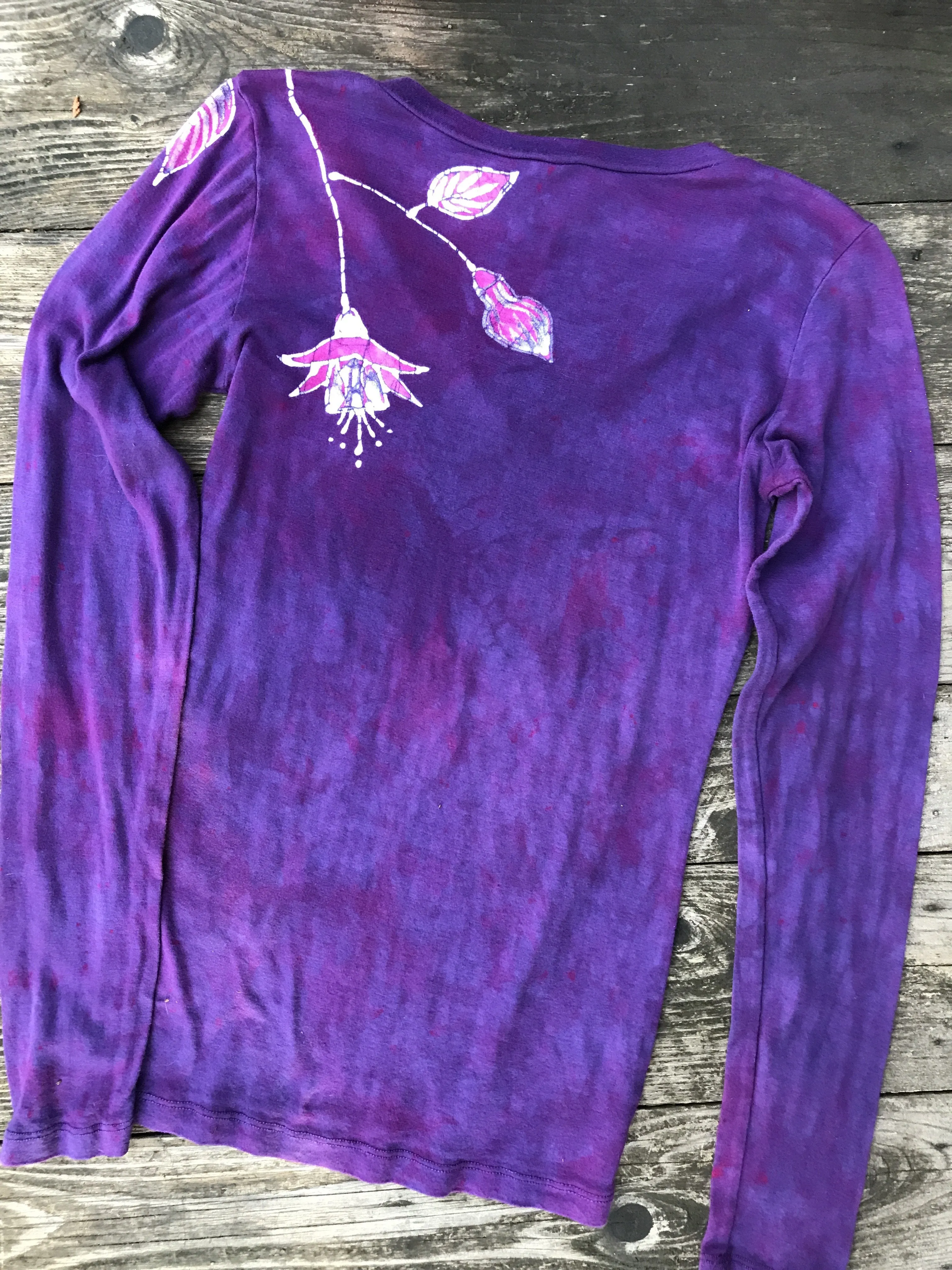 Pink Fuchsias Are Surprising Batik Long Sleeve Vneck