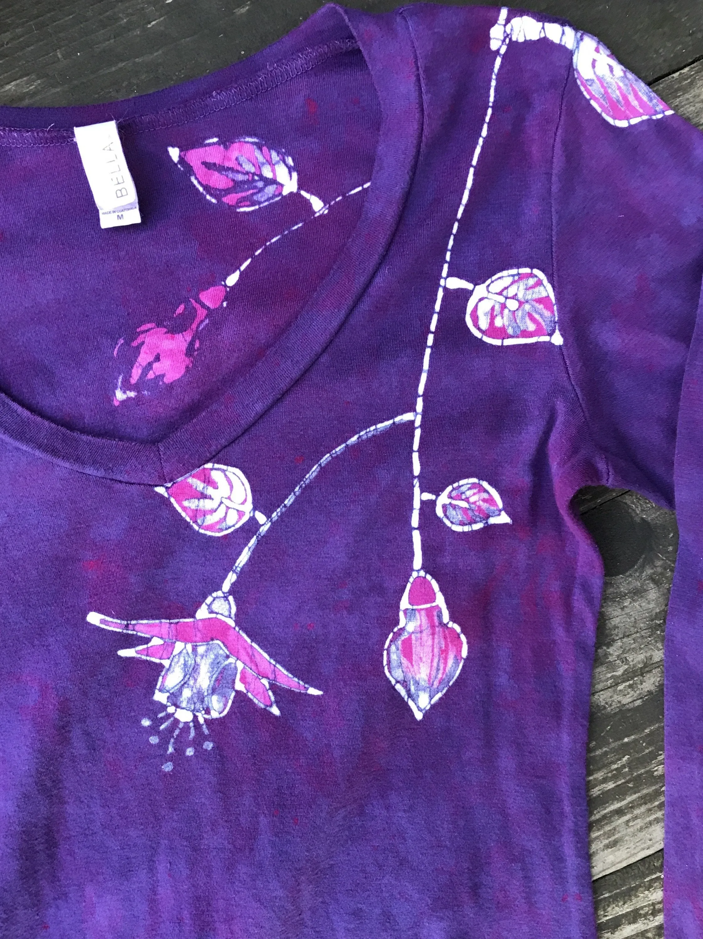 Pink Fuchsias Are Surprising Batik Long Sleeve Vneck