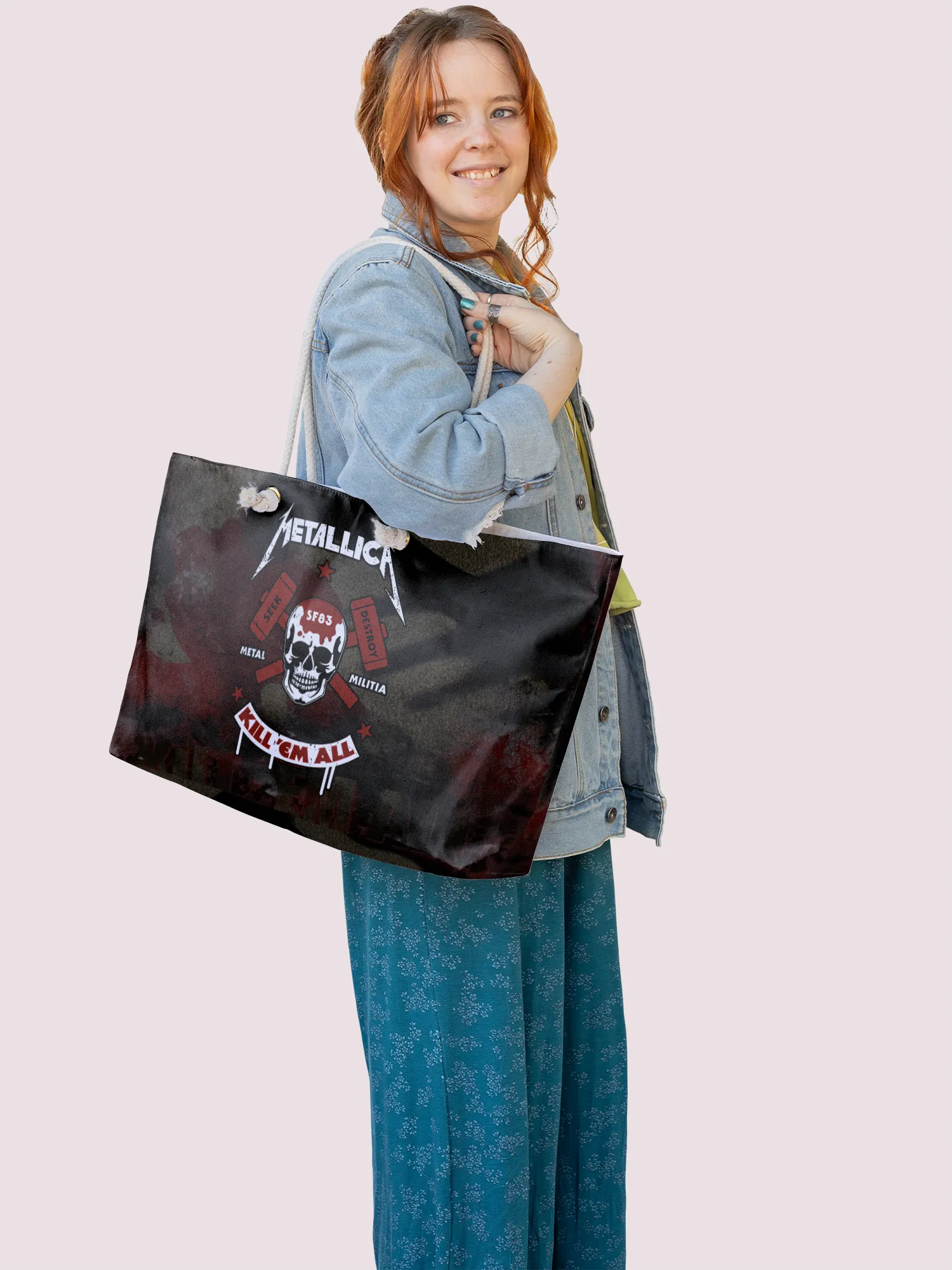Rocksax Metallica Rope Handled Beach Bag - Kill Em All Skull