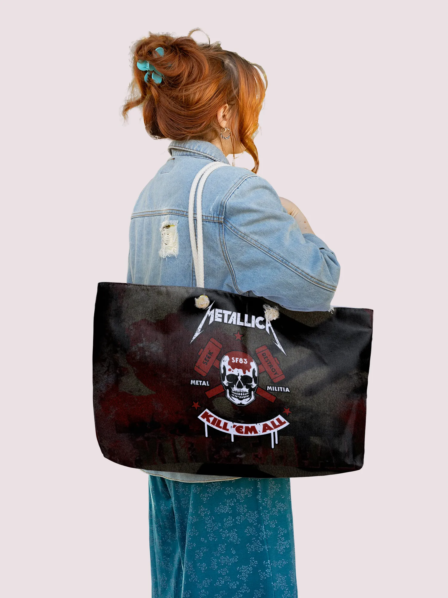 Rocksax Metallica Rope Handled Beach Bag - Kill Em All Skull