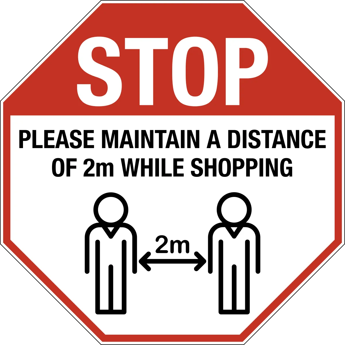 Stop Please Maintain a Distance of 2m While Shopping with People Graphic Floor Minder Sign
