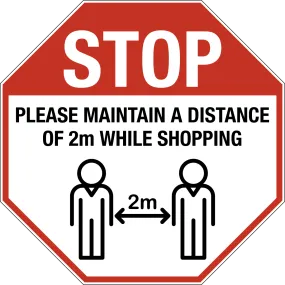 Stop Please Maintain a Distance of 2m While Shopping with People Graphic Floor Minder Sign