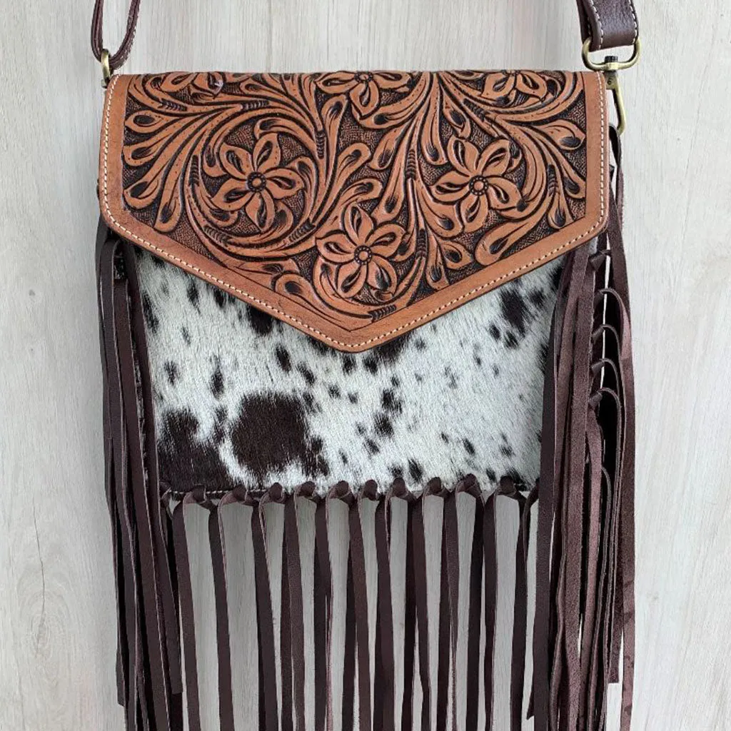 Tooled Leather Messenger Bag - TL08