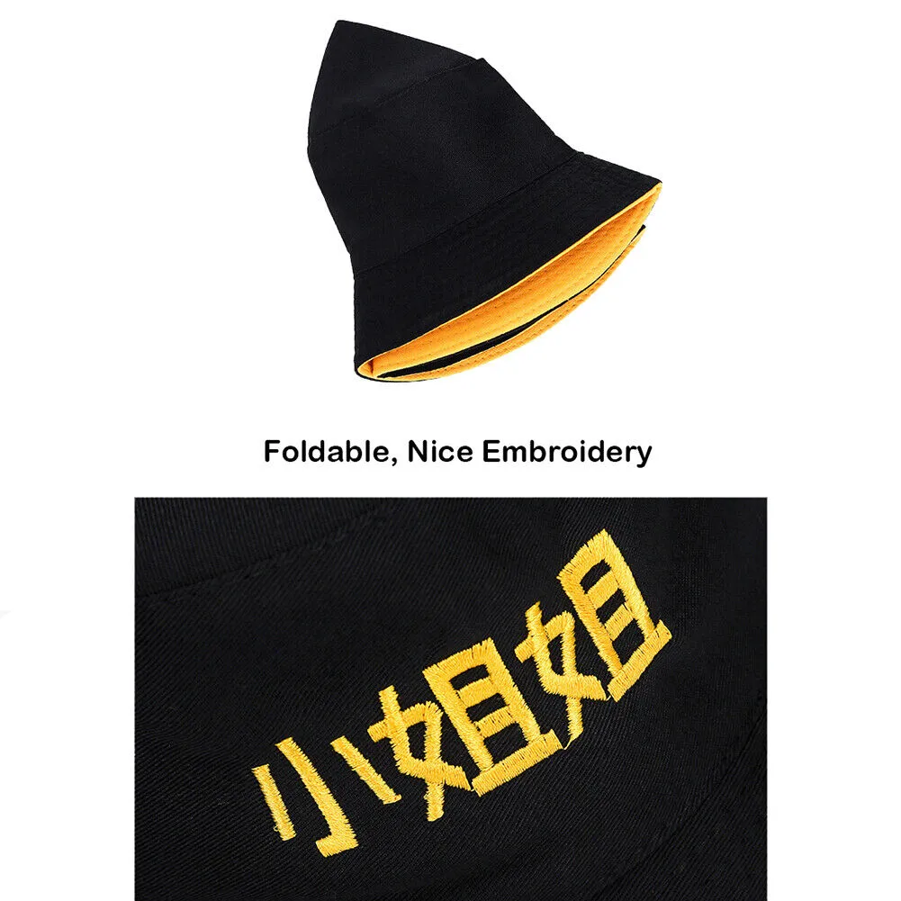 US Double-sided Bucket Hat Fisherman's Cap  Men Women Embroidery Pattern Cotton
