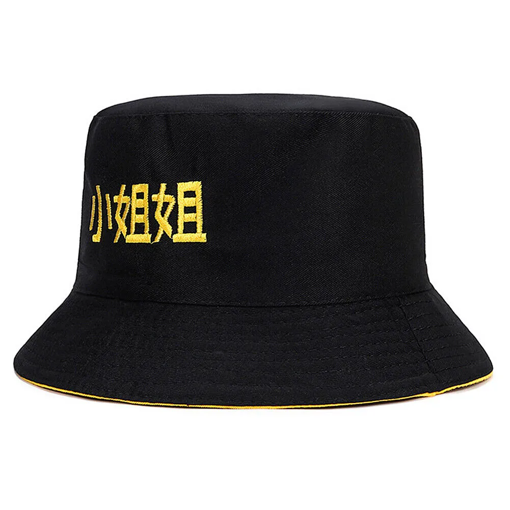 US Double-sided Bucket Hat Fisherman's Cap  Men Women Embroidery Pattern Cotton