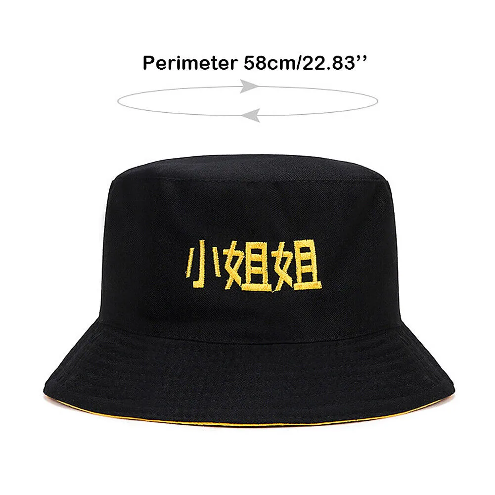US Double-sided Bucket Hat Fisherman's Cap  Men Women Embroidery Pattern Cotton