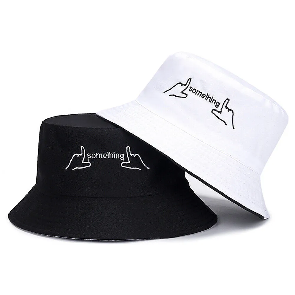 US Double-sided Bucket Hat Fisherman's Cap  Men Women Embroidery Pattern Cotton