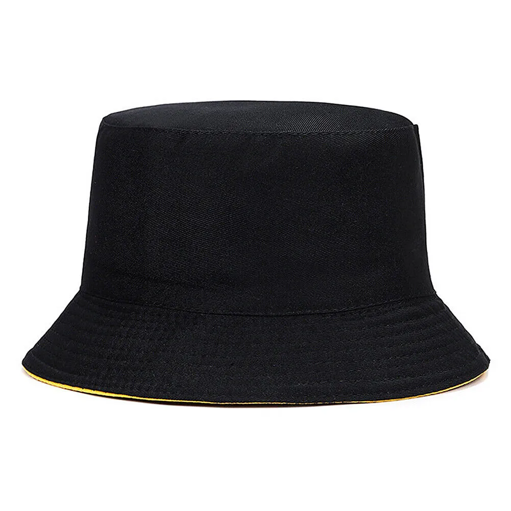 US Double-sided Bucket Hat Fisherman's Cap  Men Women Embroidery Pattern Cotton