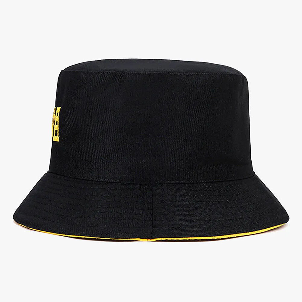 US Double-sided Bucket Hat Fisherman's Cap  Men Women Embroidery Pattern Cotton
