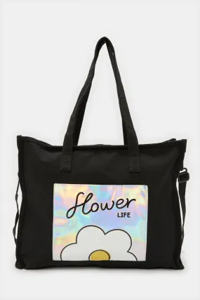 Women Black Embellished Shopper Bag